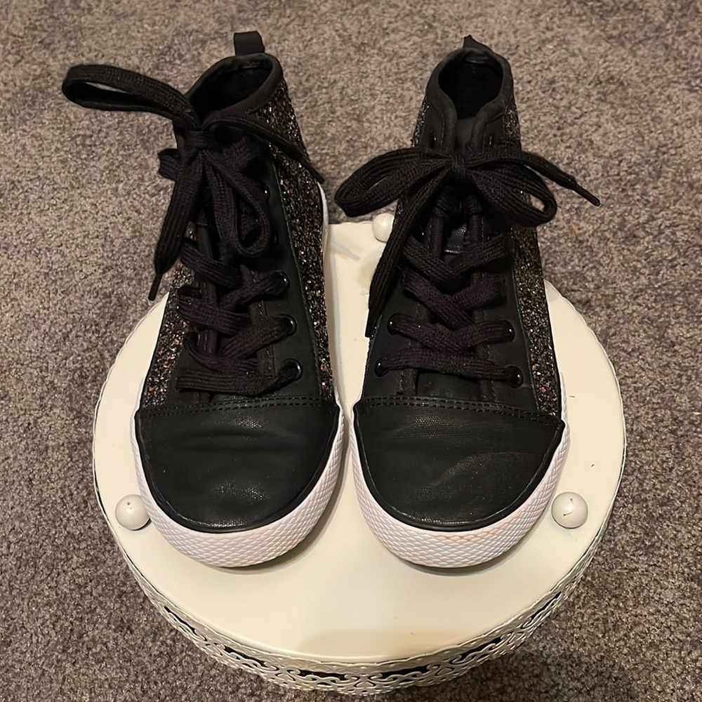 Girls Cat & Jack Black Sparkle Mid Top Sneakers, Size 4